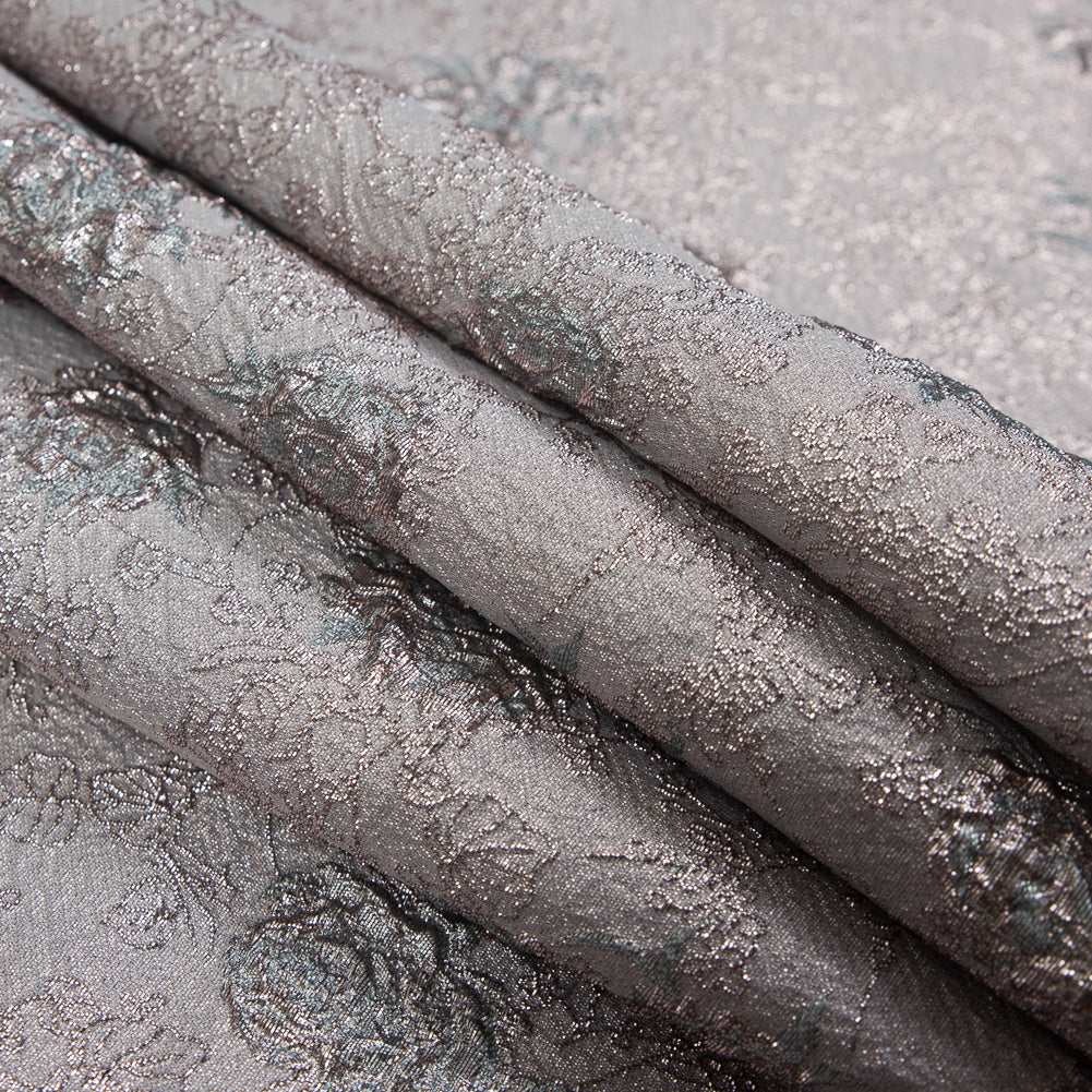Rose Gold and Pale Blue Luxury Floral Metallic Brocade - Detail