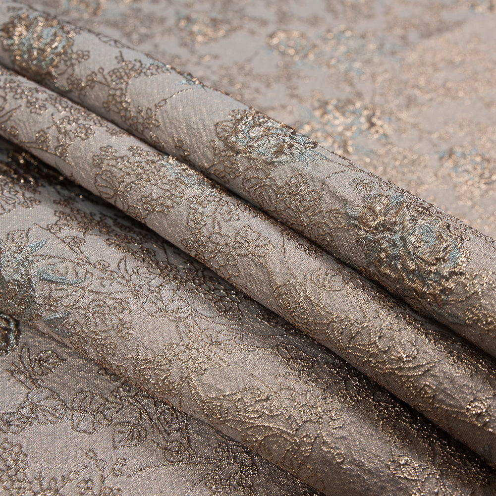 Pale Blue and Gold Luxury Floral Metallic Brocade - Detail