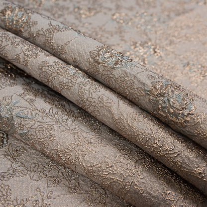 Pale Blue and Gold Luxury Floral Metallic Brocade - Detail