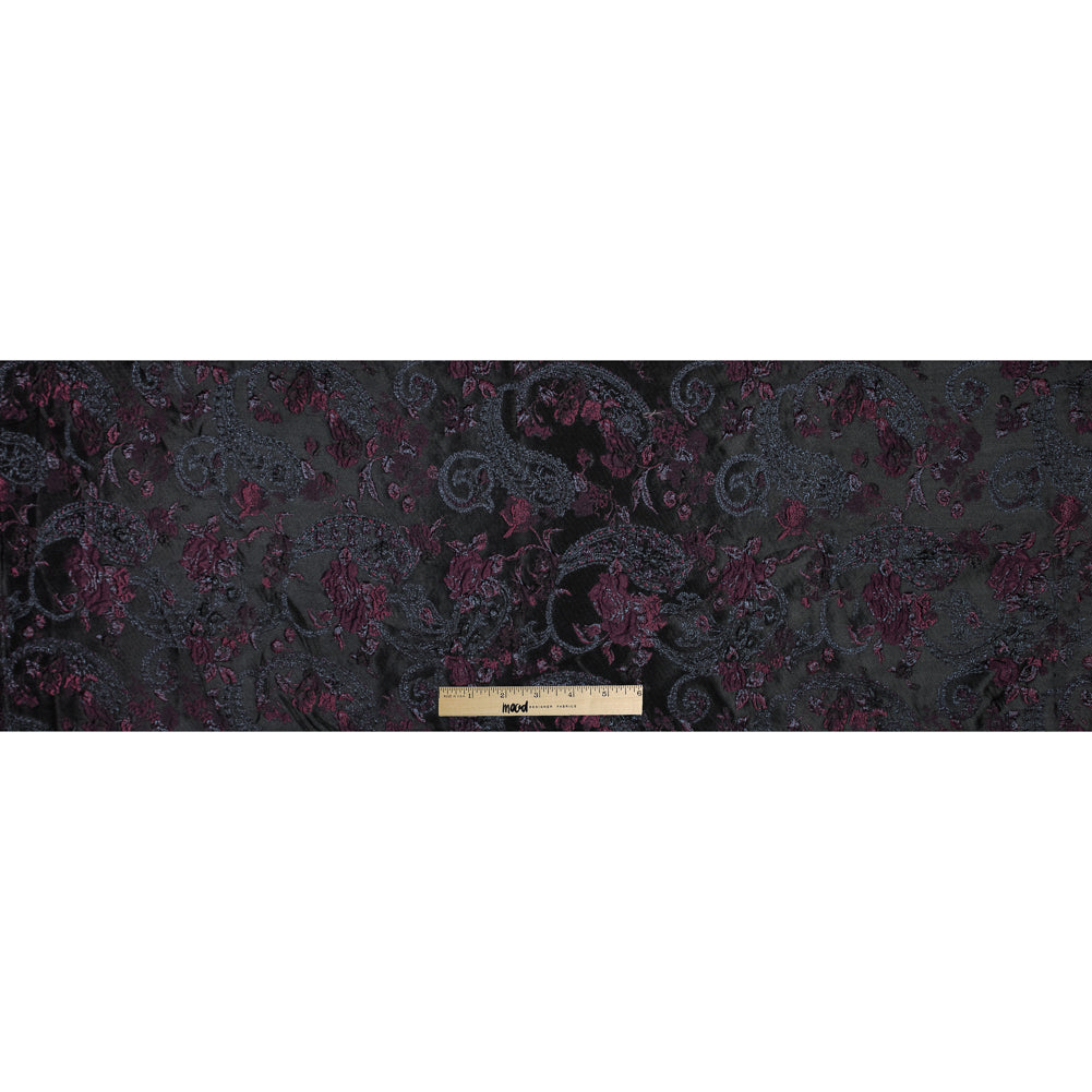 Aubergine and Black Luxury Paisley Metallic Brocade - Folded