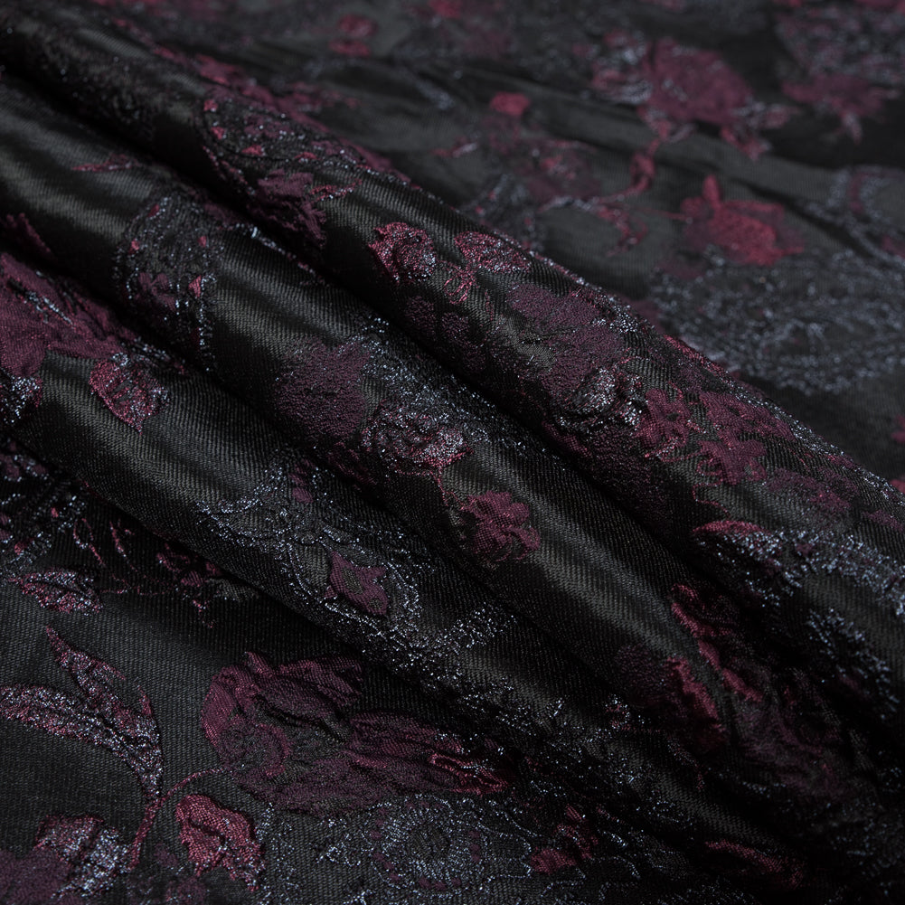 Aubergine and Black Luxury Paisley Metallic Brocade - Detail