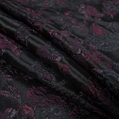 Aubergine and Black Luxury Paisley Metallic Brocade - Detail