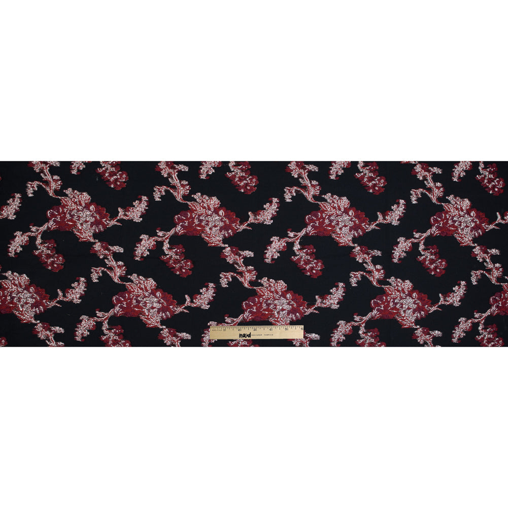 Red and Metallic Silver Luxury Abstract Burnout Brocade - Folded
