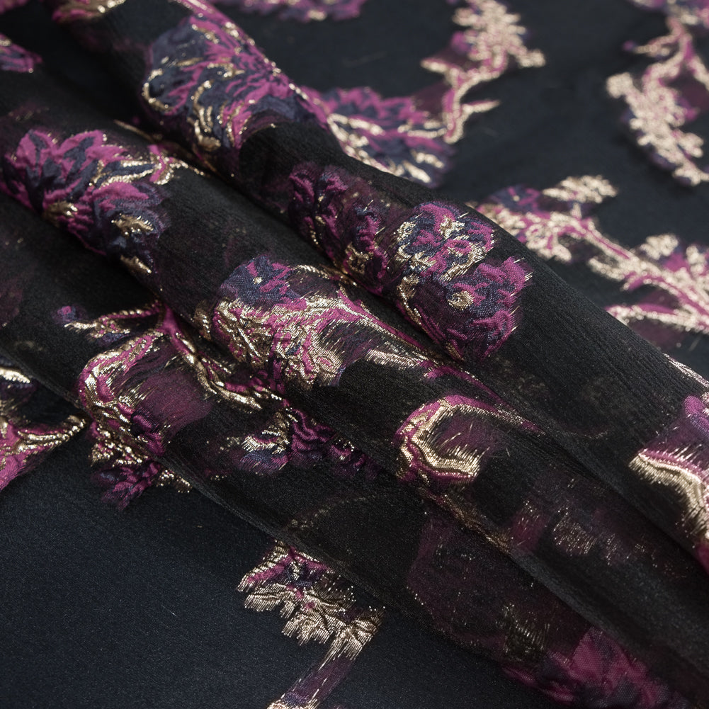 Pink, Purple and Metallic Gold Luxury Abstract Burnout Brocade Detail