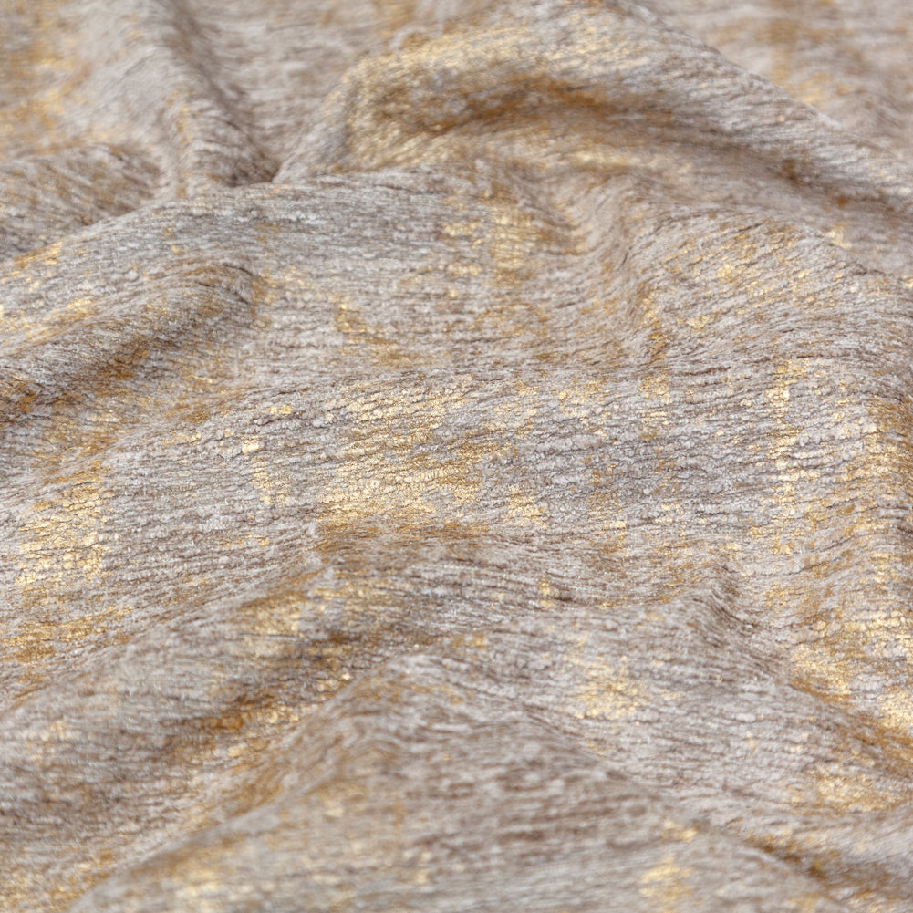 Beige Polyester Chenille with Metallic Gold Foil - Detail
