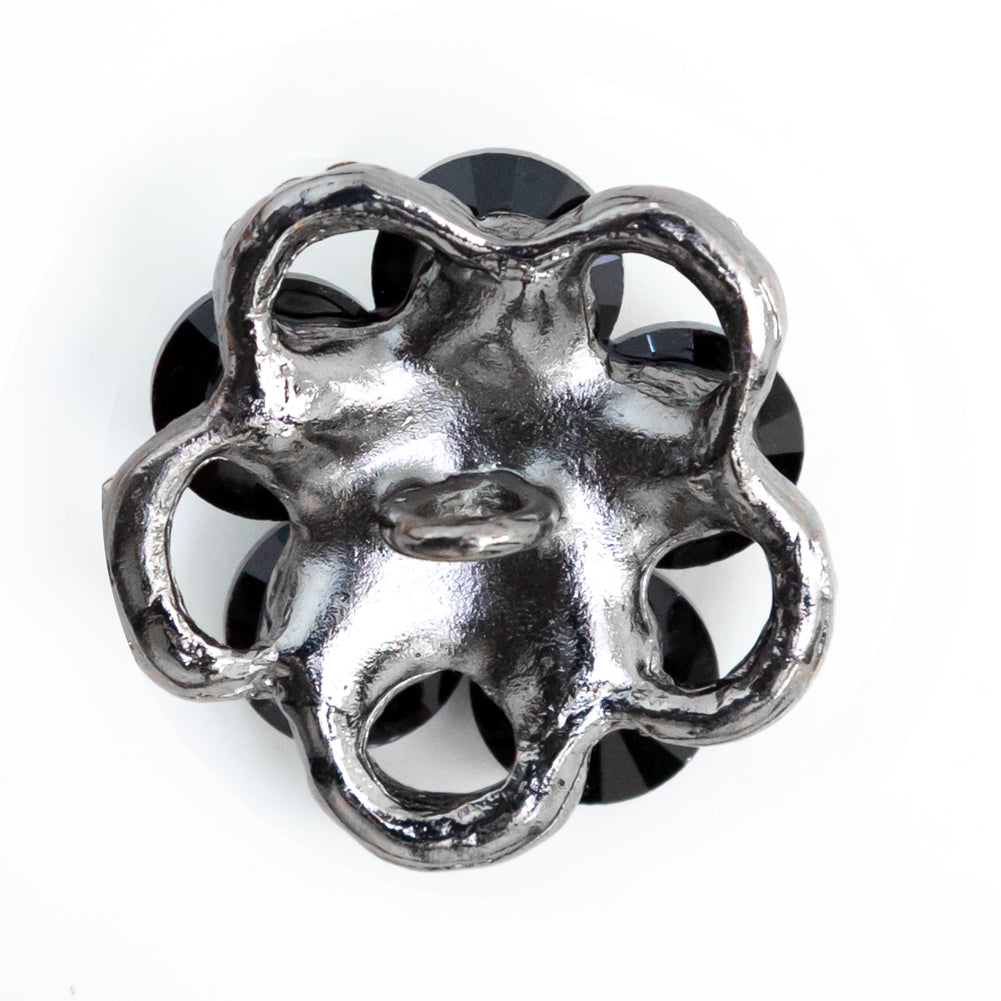 Italian Gunmetal, Black and Crystal Rhinestone Button - 48L/30.5mm - Detail