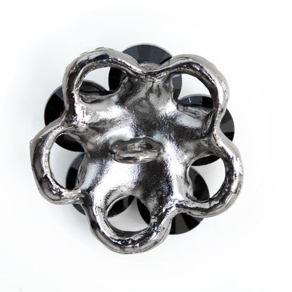 Italian Gunmetal, Black and Crystal Rhinestone Button - 48L/30.5mm - Detail