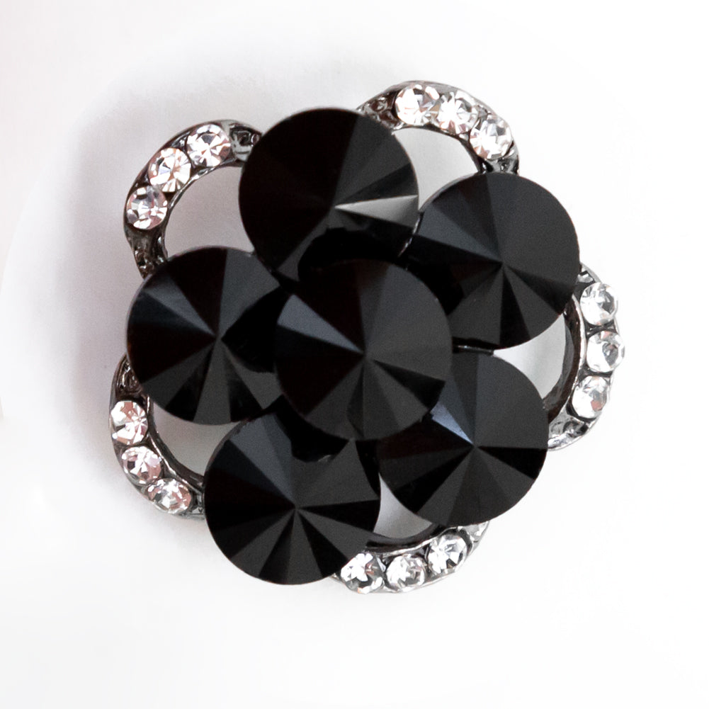 Italian Gunmetal, Black and Crystal Rhinestone Button - 48L/30.5mm