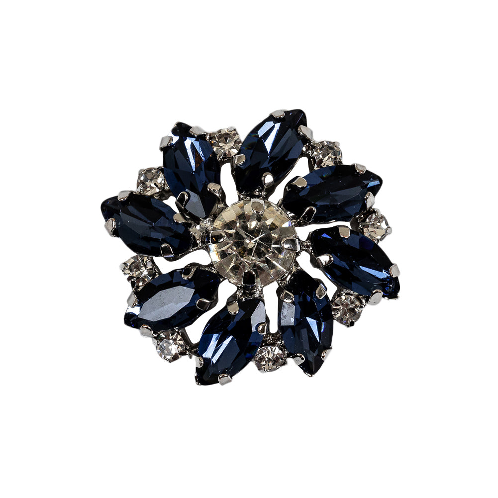 Italian Silver, Navy and Crystal Rhinestone Button - 40L/25.5mm