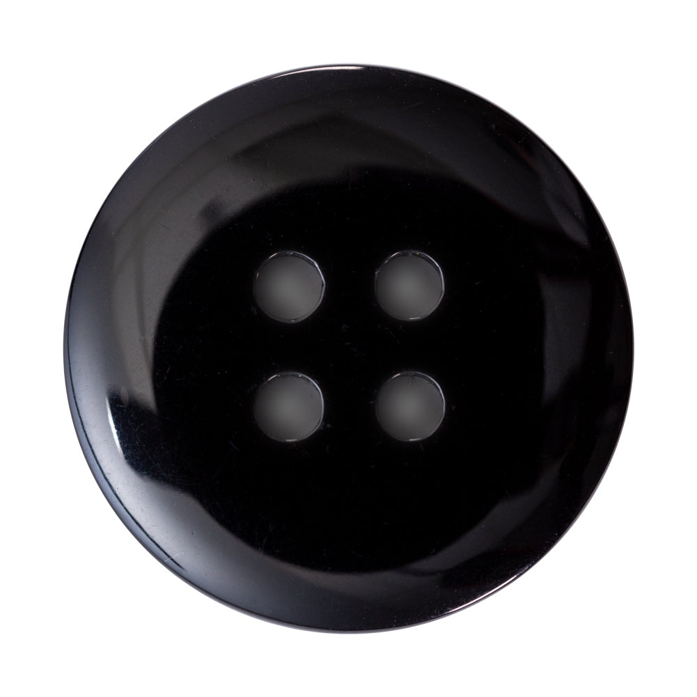 Italian Black 4-Hole Velvet-Faced Plastic Button - 54L/34mm - Detail