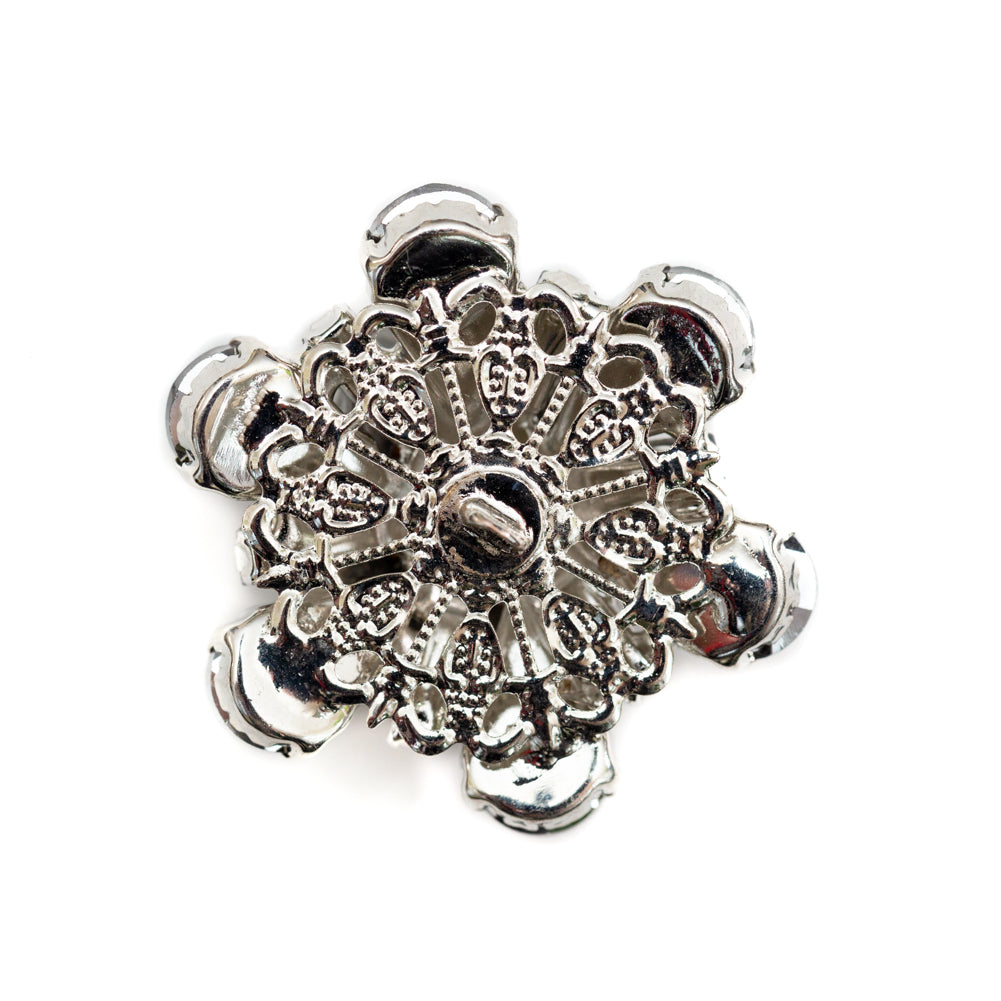 Italian Silver, Gunmetal and Crystal Rhinestone Button - 54L/34mm - Detail