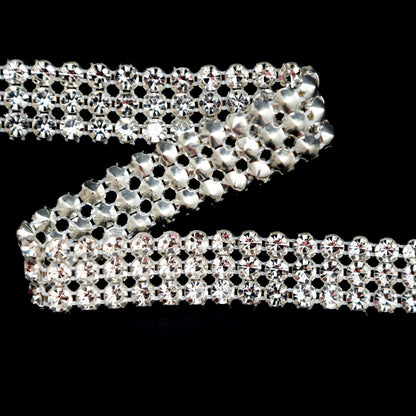 Silver and Crystal 3-Row Rhinestone Trim - 0.625 - Detail