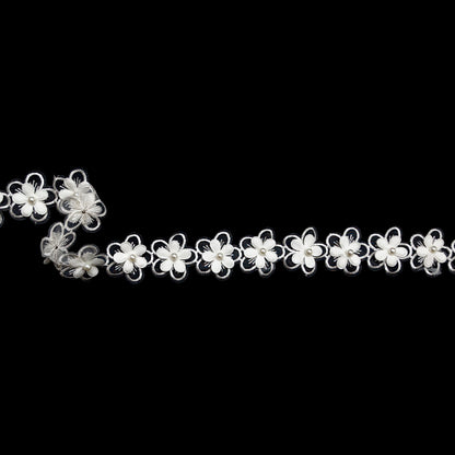 3D Ivory Embroidered Organza Floral Pearl Trim - 1.5