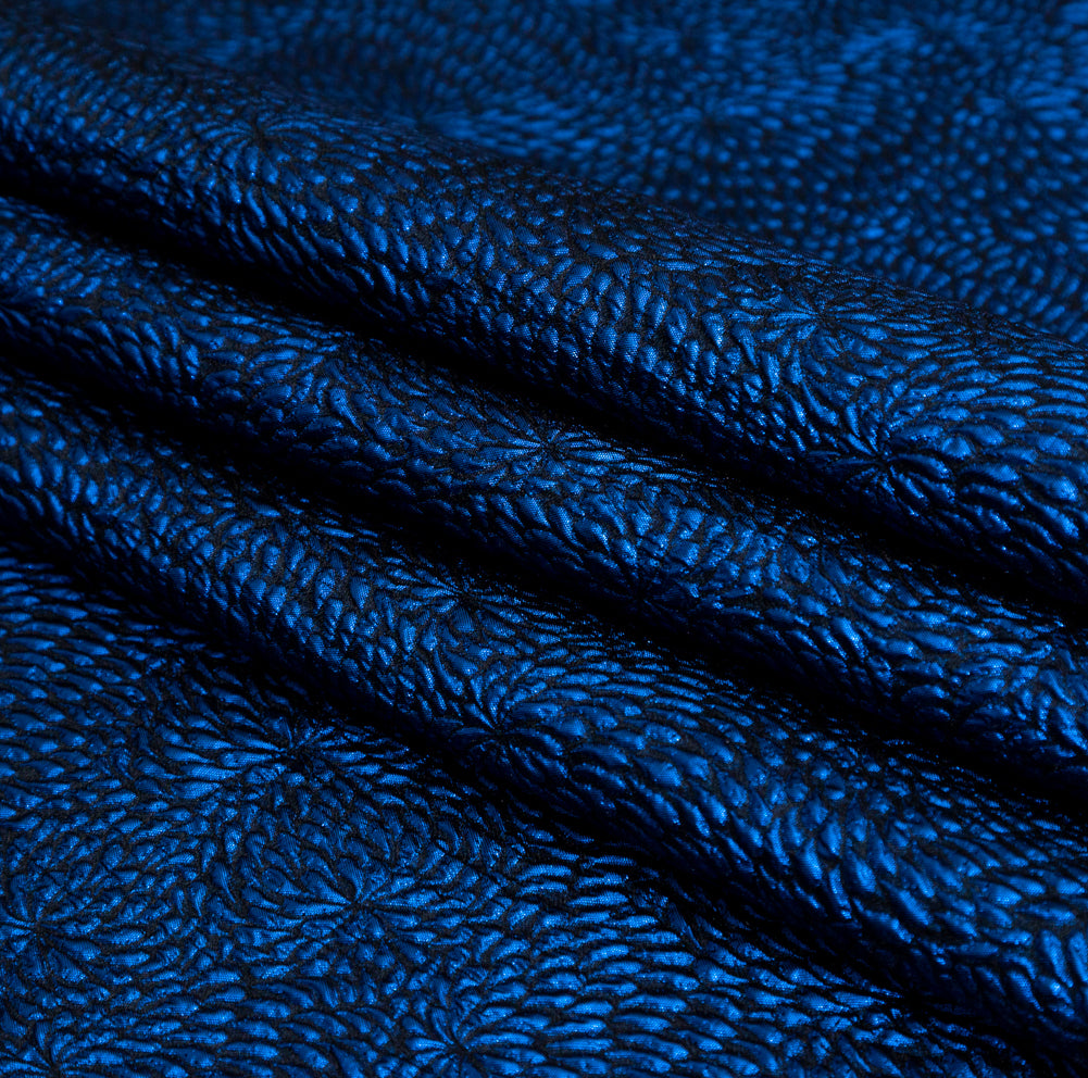 Metallic Royal Blue Floral Double-Layer Organza Brocade Detail