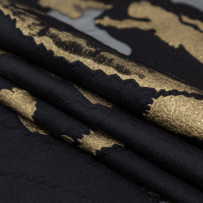 Metallic Gold and Black Luxury Crinkled Organza Burnout Brocade Folded