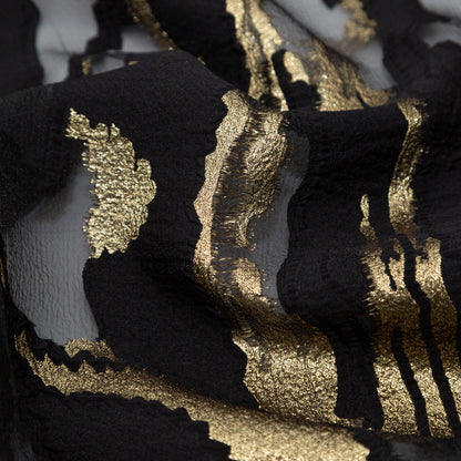 Metallic Gold and Black Luxury Crinkled Organza Burnout Brocade Detail