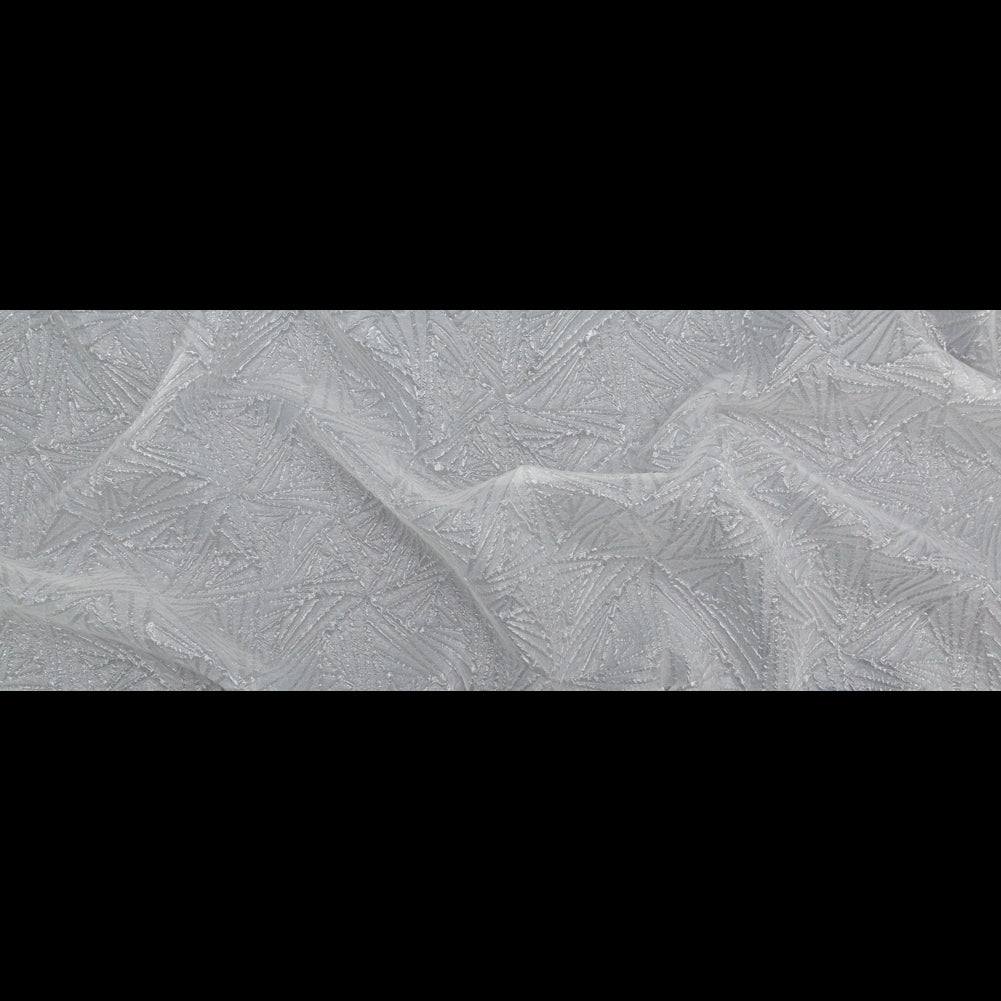 Luminous White Geometric Double-Layer Creped Organza Brocade Folded