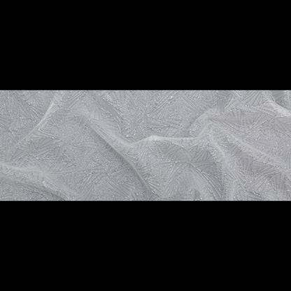 Luminous White Geometric Double-Layer Creped Organza Brocade Folded