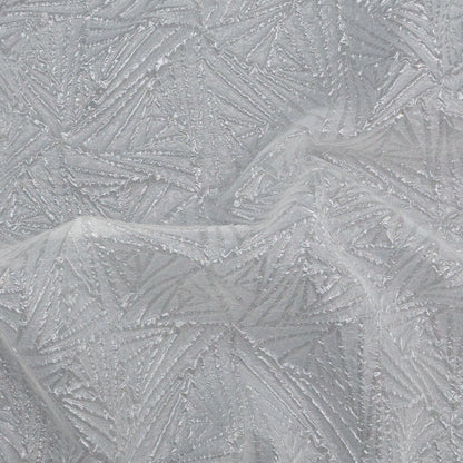Luminous White Geometric Double-Layer Creped Organza Brocade