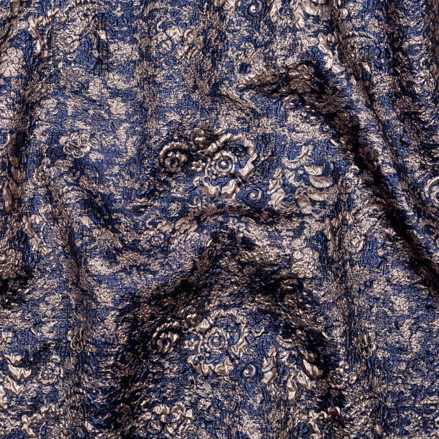 Royal Blue and Pale Gold Luxury Metallic Brocade