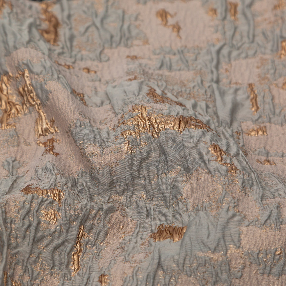 Sky Gray and Gold Abstract Luxury Metallic Brocade - Detail