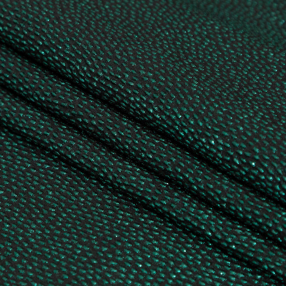 Metallic Green on Black Abstract Luxury Brocade - Detail
