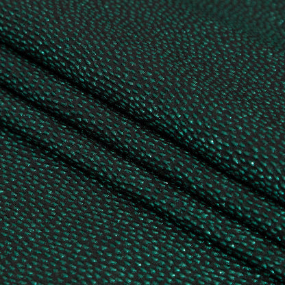 Metallic Green on Black Abstract Luxury Brocade - Detail