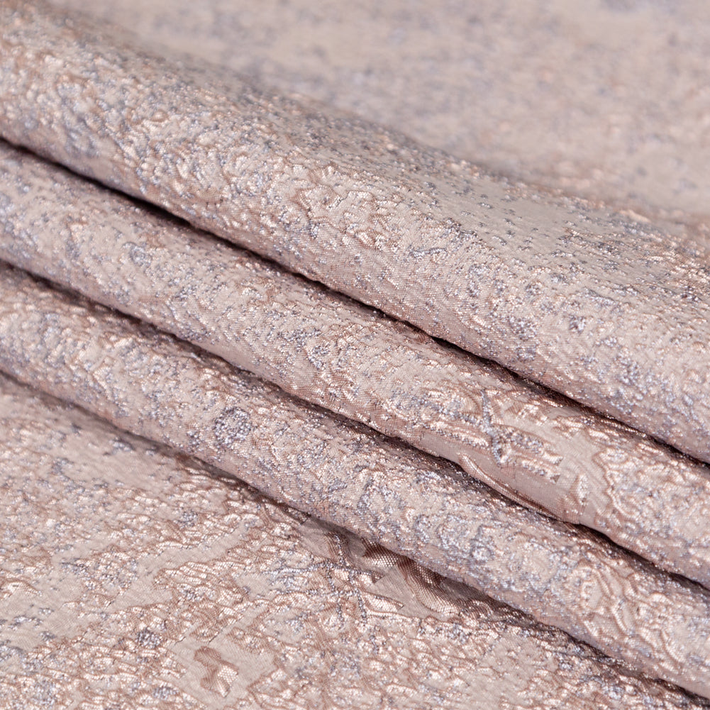 Beige and Silver Abstract Luxury Metallic Brocade - Detail