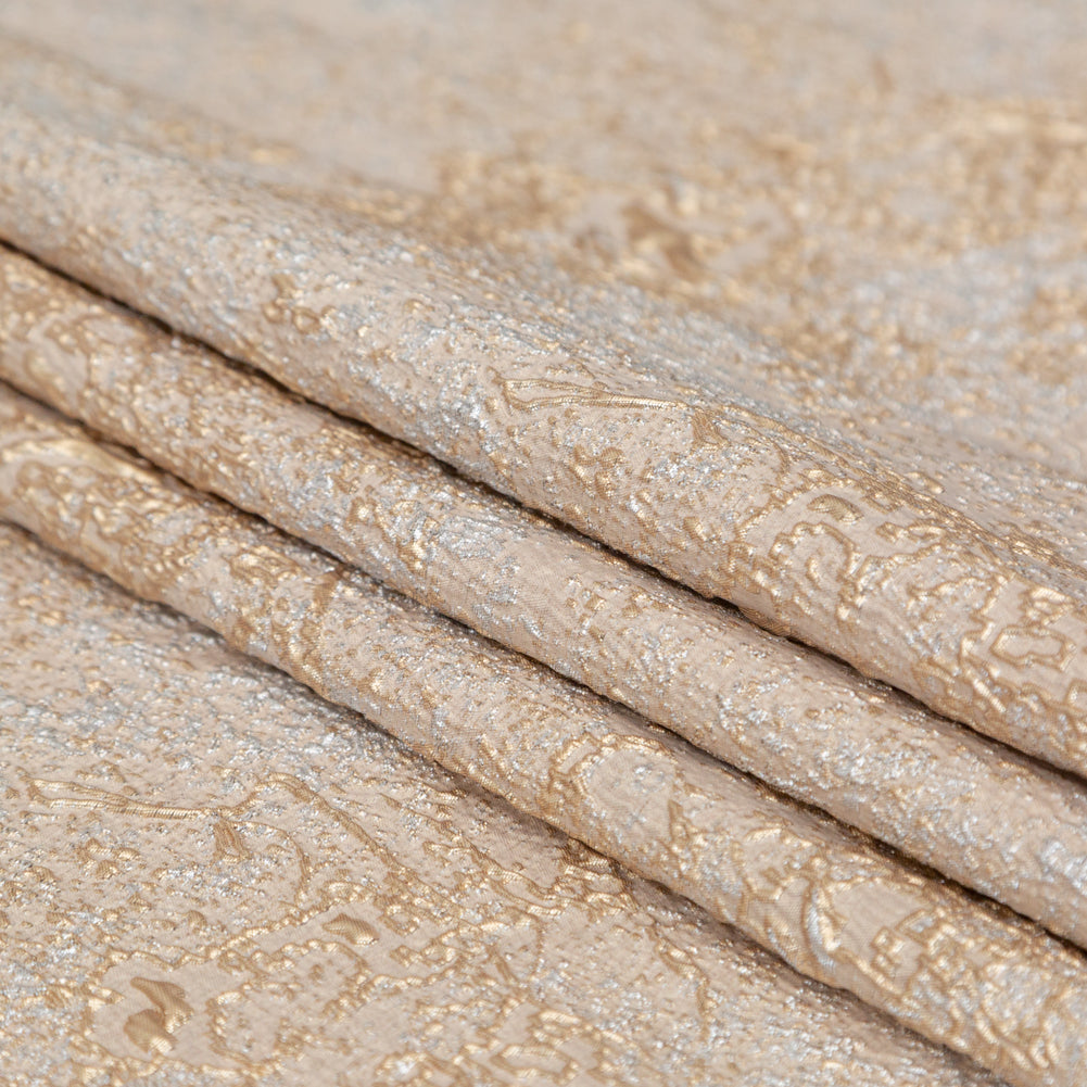 Beige and Silver Abstract Luxury Metallic Brocade Detail