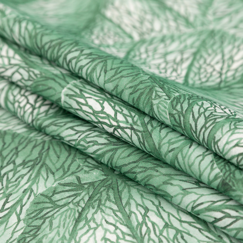 Green Tropical Leaves Printed Woven - Folded