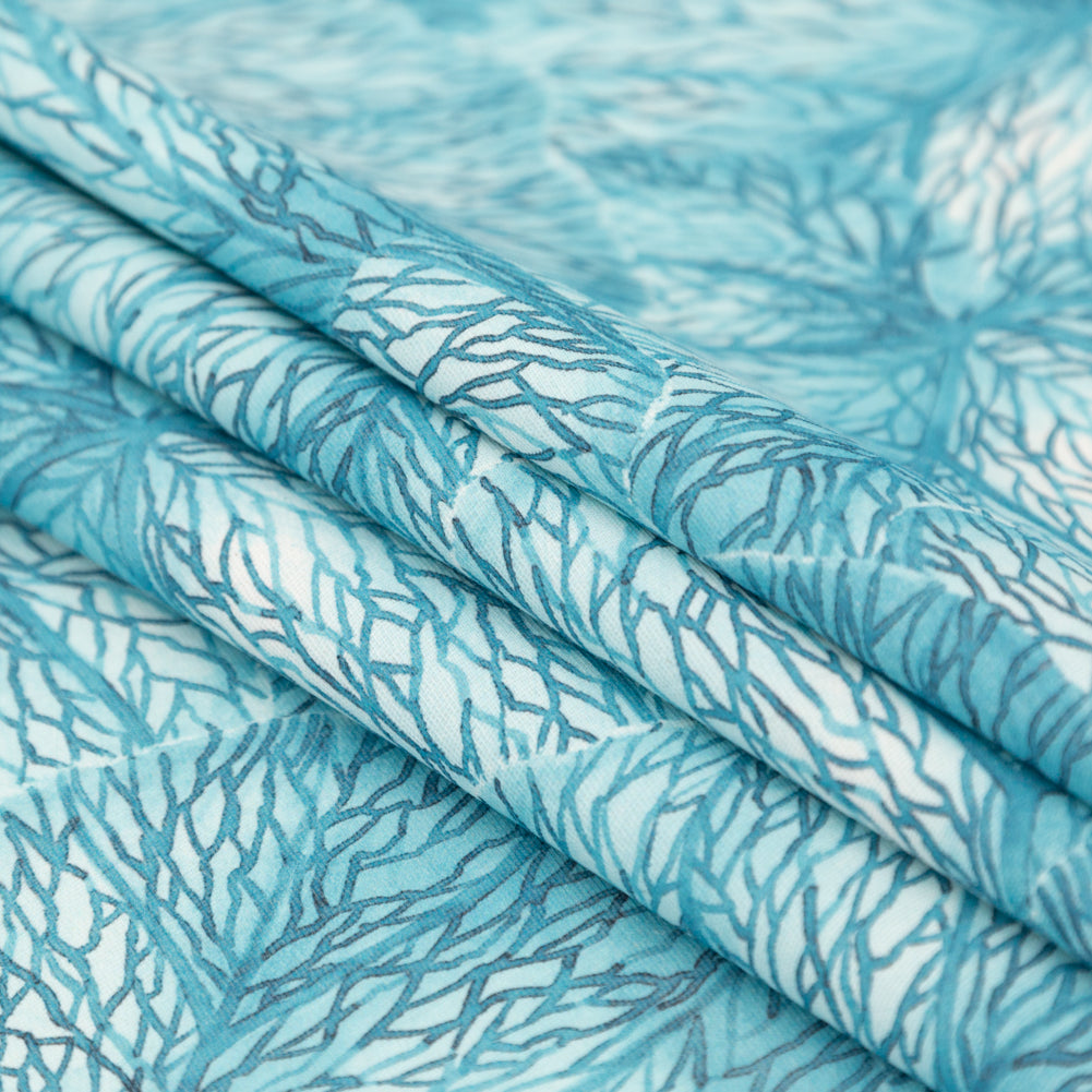 Blue Tropical Leaves Printed Woven - Folded