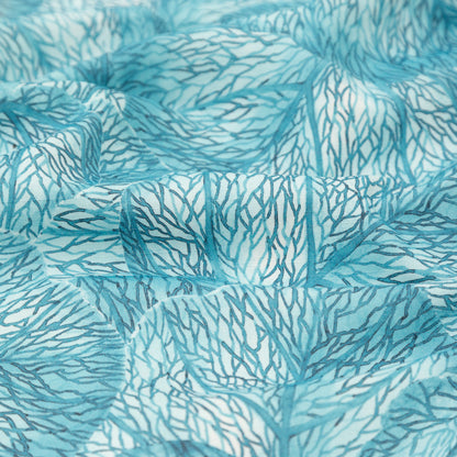 Blue Tropical Leaves Printed Woven - Detail