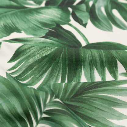 Dark Green Tropical Leaves Printed Woven Detail