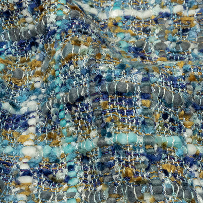 Newcastle Sky, Royal, and Mustard Viscose and Acrylic Chenille Tweed - Folded