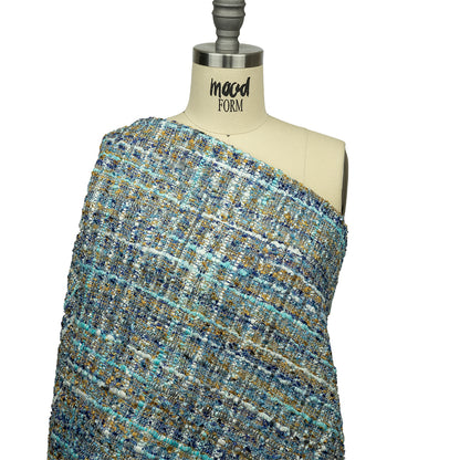 Newcastle Sky, Royal, and Mustard Viscose and Acrylic Chenille Tweed - Detail
