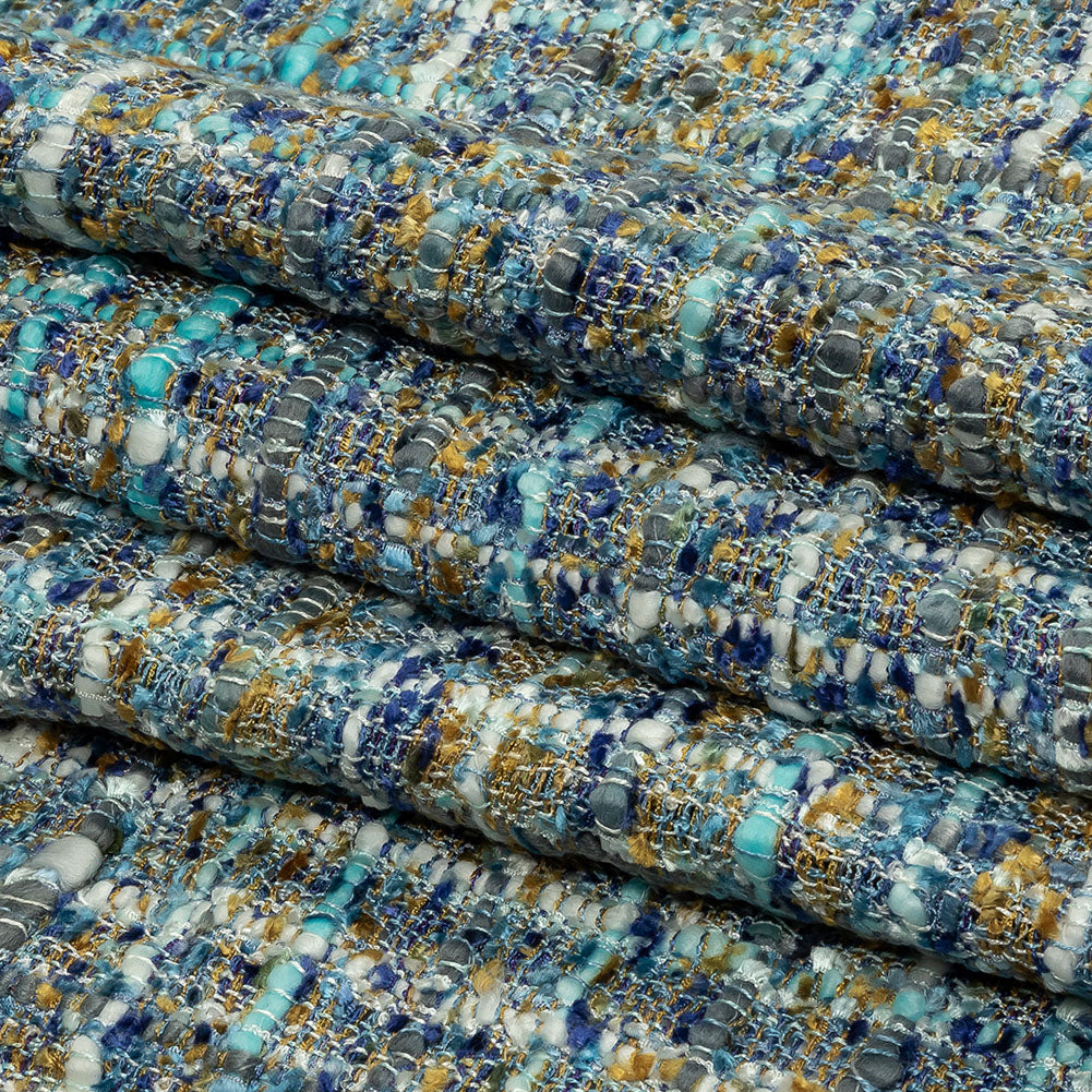 Newcastle Sky, Royal, and Mustard Viscose and Acrylic Chenille Tweed - Full