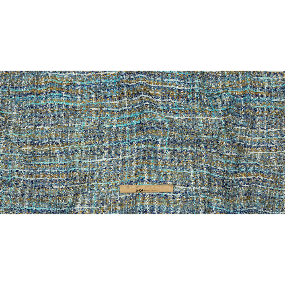 Newcastle Sky, Royal, and Mustard Viscose and Acrylic Chenille Tweed - Drape
