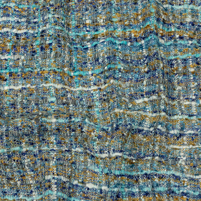 Newcastle Sky, Royal, and Mustard Viscose and Acrylic Chenille Tweed