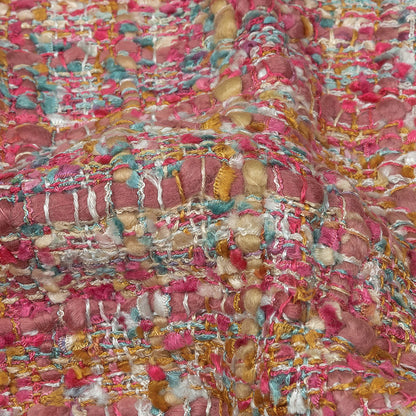 Viscose and Acrylic Chenille Tweed - Almond Buff, Pink and Sea Pine - Newcastle Collection Folded