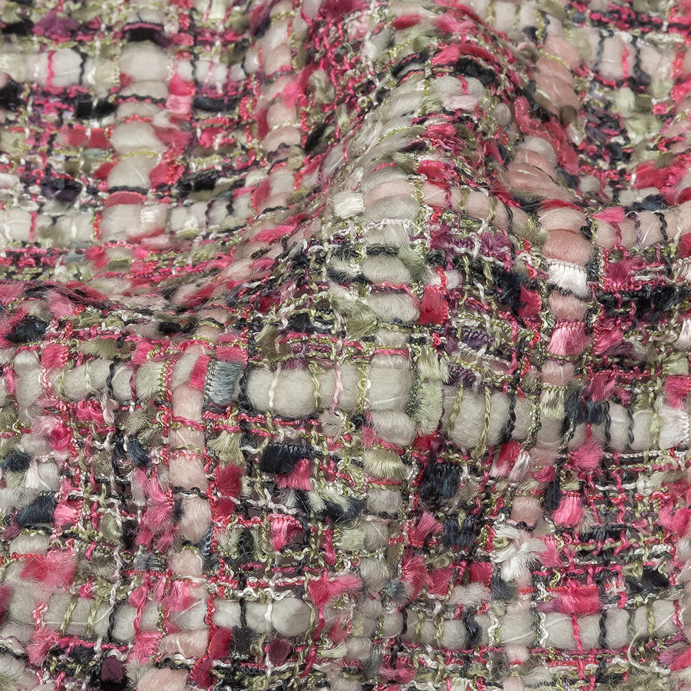 Newcastle Gray, Reseda and Orchid Pink Viscose and Acrylic Chenille Tweed - Folded