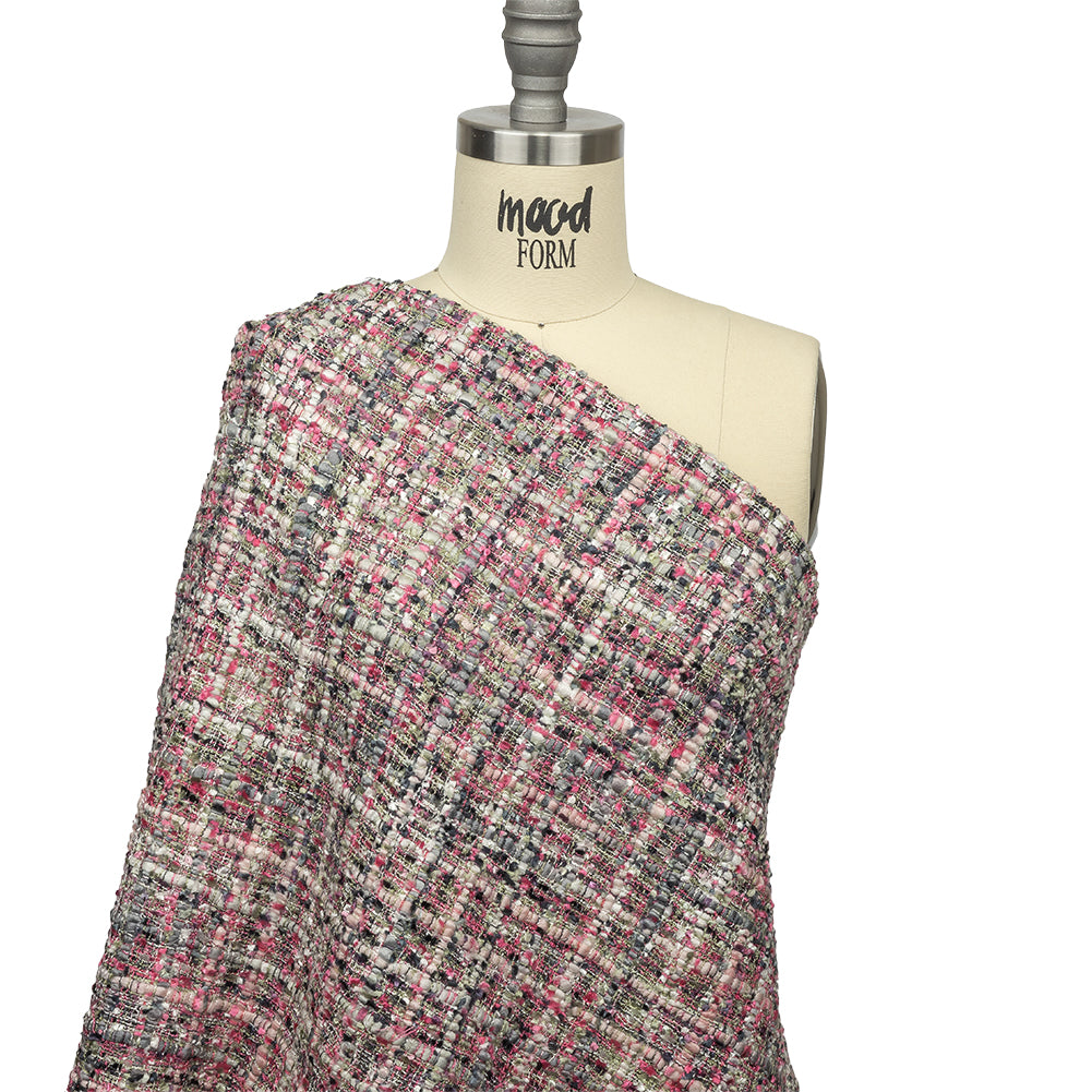 Newcastle Gray, Reseda and Orchid Pink Viscose and Acrylic Chenille Tweed - Detail
