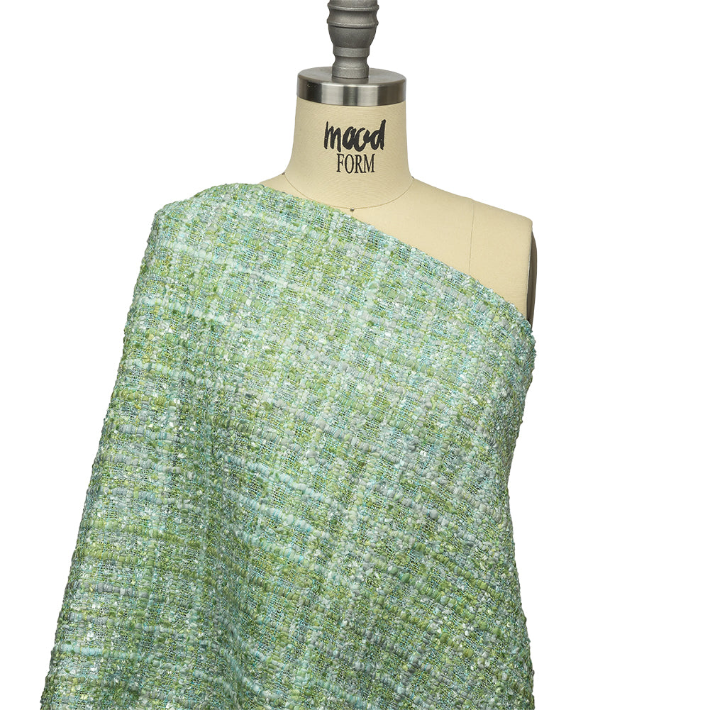 Newcastle Apple Green, Seafoam, and Belgian Block Viscose and Acrylic Chenille Tweed - Detail