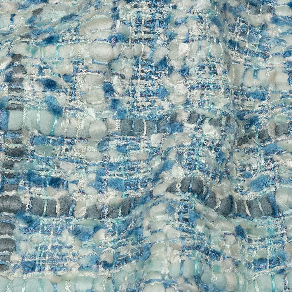 Viscose and Acrylic Chenille Tweed - Bijou Blue, White and Gray - Newcastle Collection Folded