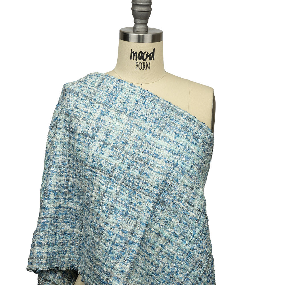 Viscose and Acrylic Chenille Tweed - Bijou Blue, White and Gray - Newcastle Collection Detail