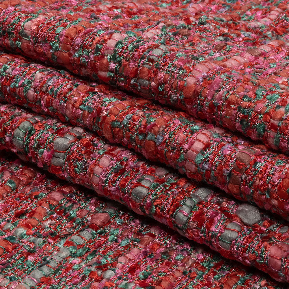 Newcastle Pink, Coral and Green Metallic Viscose and Acrylic Chenille Tweed - Full