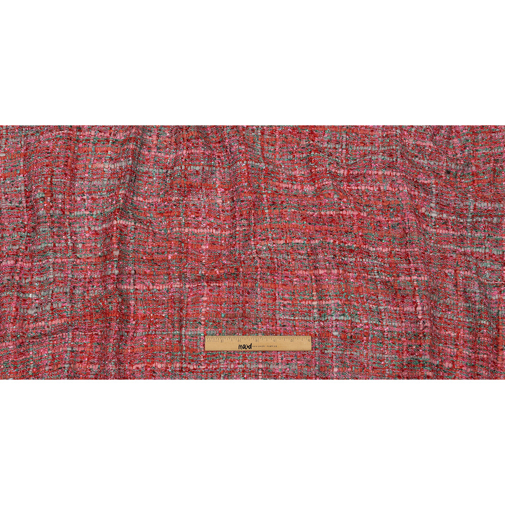 Newcastle Pink, Coral and Green Metallic Viscose and Acrylic Chenille Tweed - Drape