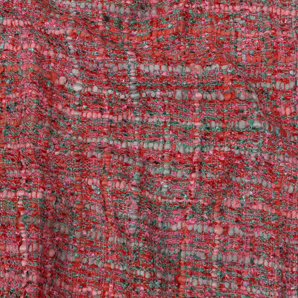Newcastle Pink, Coral and Green Metallic Viscose and Acrylic Chenille Tweed