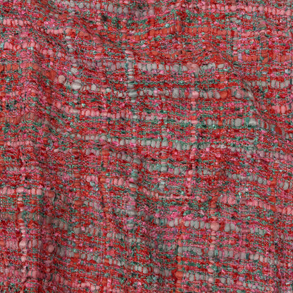 Newcastle Pink, Coral and Green Metallic Viscose and Acrylic Chenille Tweed