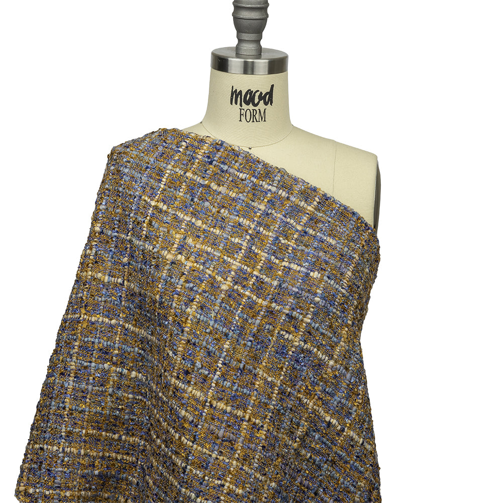 Newcastle Blue and Mustard Metallic Viscose and Acrylic Chenille Tweed - Detail