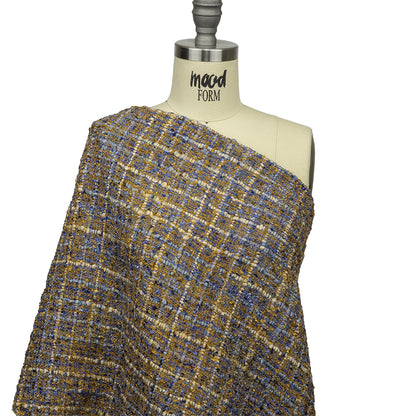 Newcastle Blue and Mustard Metallic Viscose and Acrylic Chenille Tweed - Detail